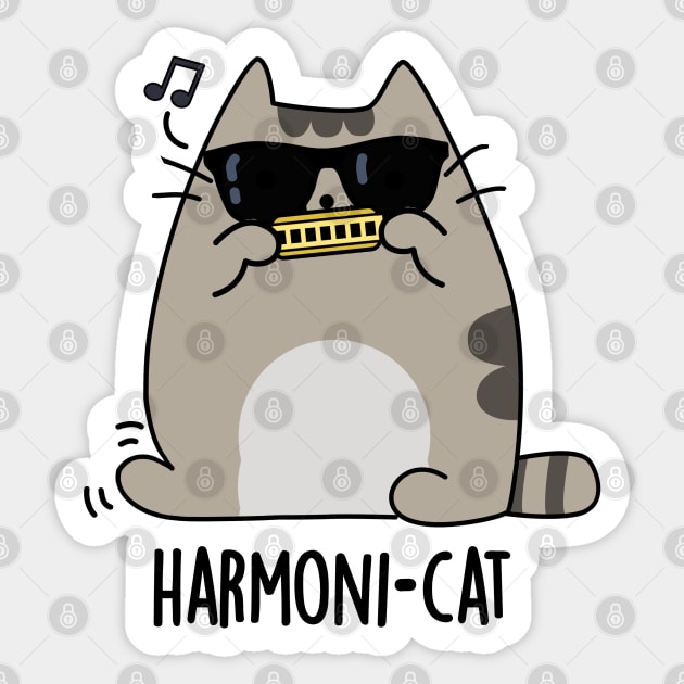 Harmoni-cat Cute Harmonica Cat Pun Sticker by punnybone